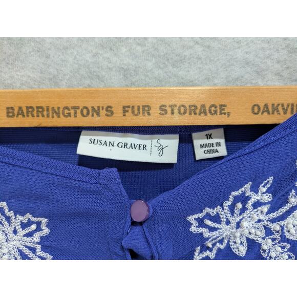 Susan Graver Top‎ Women Plus 1X Purple Liquid Knit Floral Embroider Tunic Blouse - Picture 6 of 8